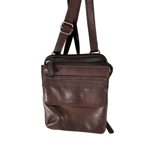 Vintage Fossil Pebbled Brown Leather Crossbody Bag - Picture 11 of 16